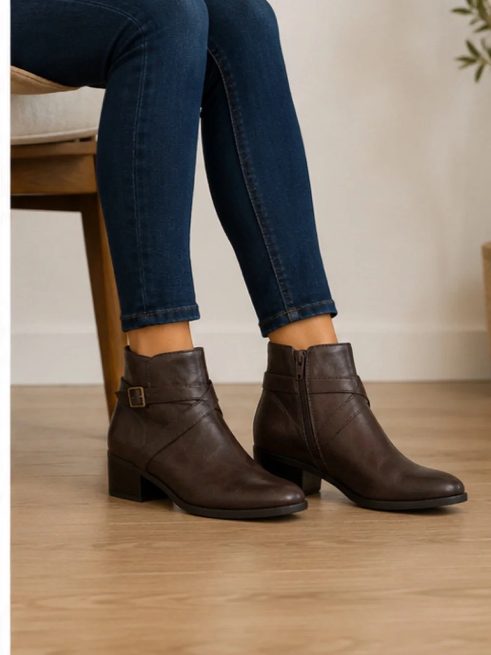 London Fog Faux Leather Women’s Brown Ankle Boots with Side Zip